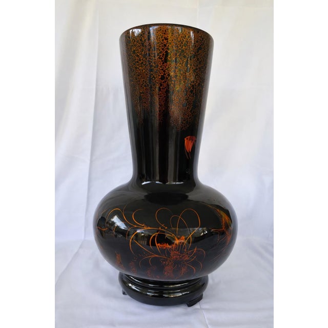 Mid-Century Japanese Black Lacquered Wood Vase With Angelfish Maki-E Decoration 16.5” For Sale - Image 4 of 12