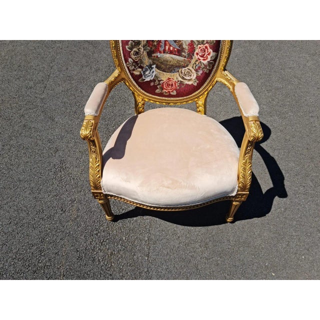 Wood Gilded French Louis XVI Style Armchair /Chair With Simple Back Design For Sale - Image 7 of 9