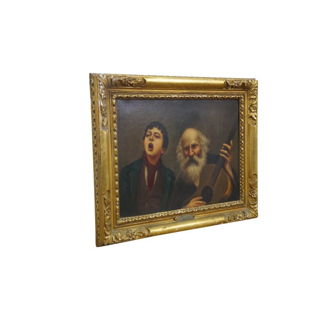 Realism 20thC Italian Oil Painting "Street Singer" R. Figarios Boy Guitarist Gilt Framed For Sale - Image 3 of 13