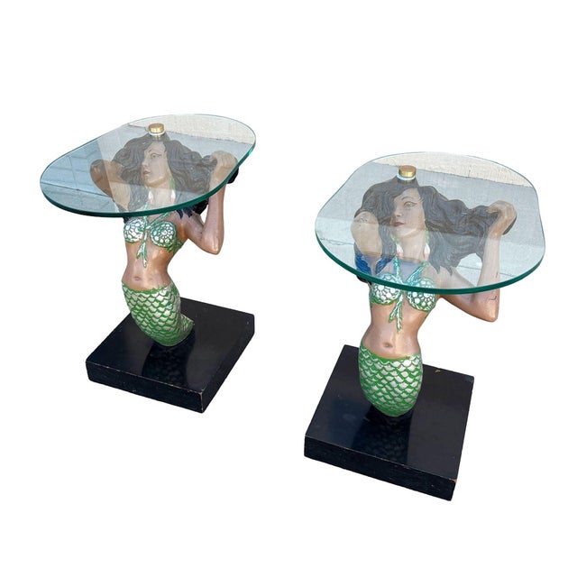 1950s MCM Sculptural Nude Mermaid Biomorphic Cocktail Table W/ Pair of End Tables For Sale - Image 11 of 13
