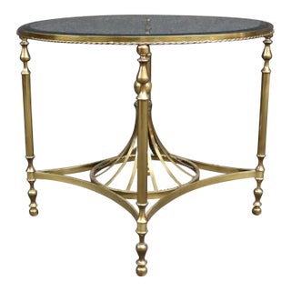Italian Neoclassical Solid Brass Round Center Table With Glass Top For Sale