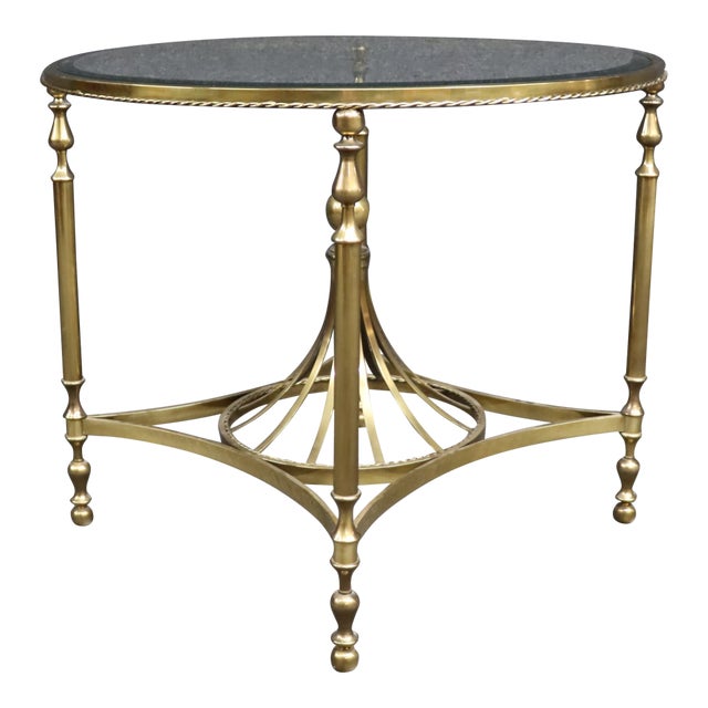 Italian Neoclassical Solid Brass Round Center Table With Glass Top For Sale