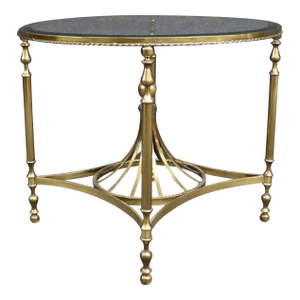 Italian Neoclassical Solid Brass Round Center Table With Glass Top