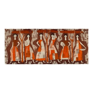 1960s 60s Huge Vintage Mid Century Modern Abstract Cubist Women Textile Art Wall Hanging Tapestry Hungary For Sale