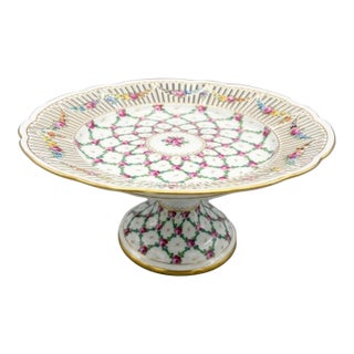 Antique German Carl Thiem Dresden Reticulated Porcelain Footed Dessert Tazza/Compote For Sale