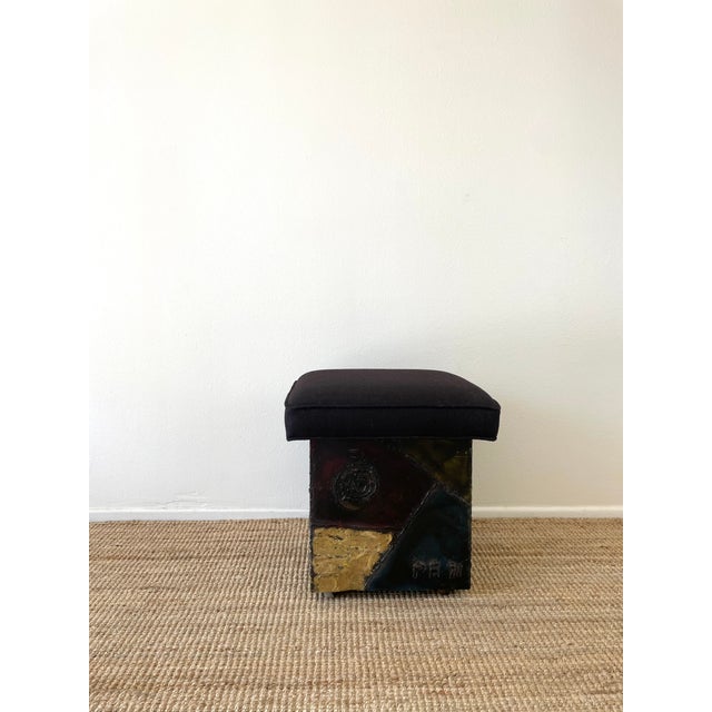 Vintage 1970s Paul Evans Brutal Patchwork Metal Ottoman Stool For Sale - Image 12 of 13