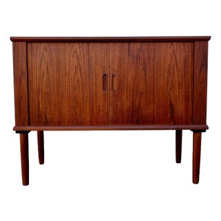Vintage Mid Century Danish Modern Teak Tambour Cabinet For Sale