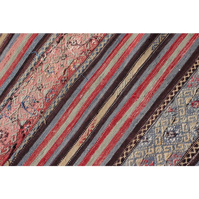 Vintage Turkish Kilim With Horizontal Stripes and Tribal Motifs in Bright Tones For Sale - Image 11 of 11