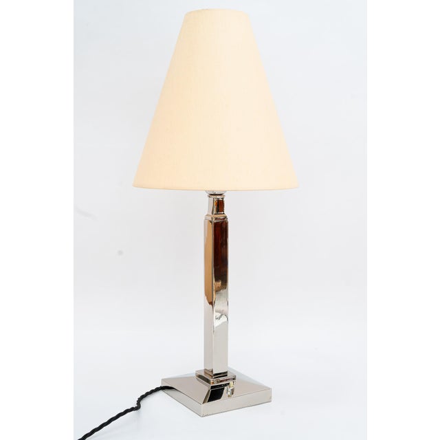 Beige Nickel Table Lamp with Fabric Shade Vienna, Austria, 1920s For Sale - Image 8 of 18