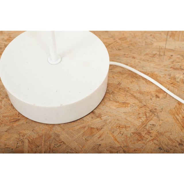 White Painted Steel Tube Floor Lamp with White Marble Base and Black Sheet Metal Shade For Sale - Image 4 of 12