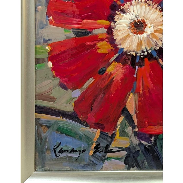 Contemporary Original Framed Red Flower Painting on Canvas. High Gloss. For Sale - Image 3 of 4
