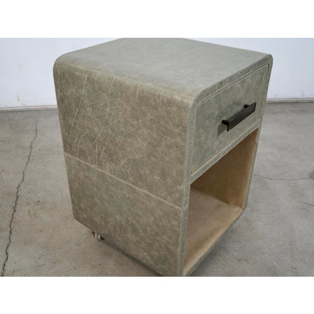 Made Goods Leather Nightstand on Brass Casters For Sale - Image 9 of 12