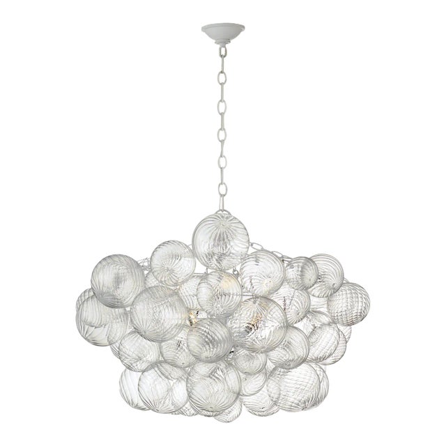 Julie Neill for Visual Comfort Signature Talia Large Chandelier in Plaster White & Clear Swirled Glass For Sale