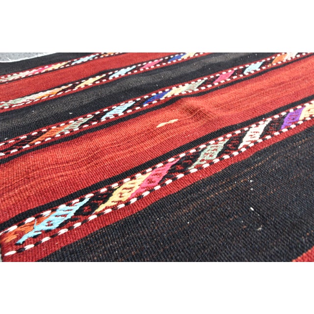 1960s Rustic Hand Knotted Red Striped Kilim For Sale - Image 9 of 10