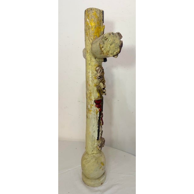 Wood Large 1700's Antique Polychromed Carved Folk Art Wood Religious Crucifix Cross For Sale - Image 7 of 18