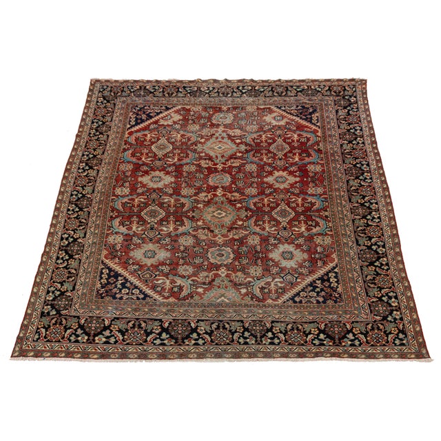 1940s 10 X 12 Vintage Persian Mahal Hand-Knotted Wool Rug Red & Navy For Sale - Image 5 of 10