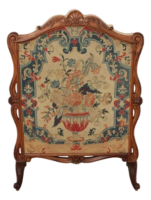 Antique French Louis XVI Style Walnut And Needlepoint Fireplace Screen