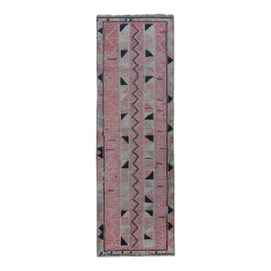 1960s Vintage Faded Herki Runner Rug 3'1'' X 9'8''