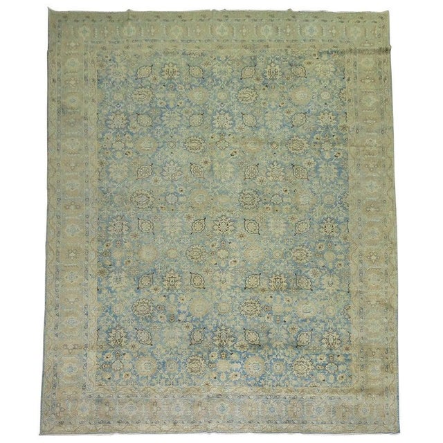 Antique Pale Blue Persian Tabriz Rug - 9'5" x 12'10" For Sale - Image 9 of 18
