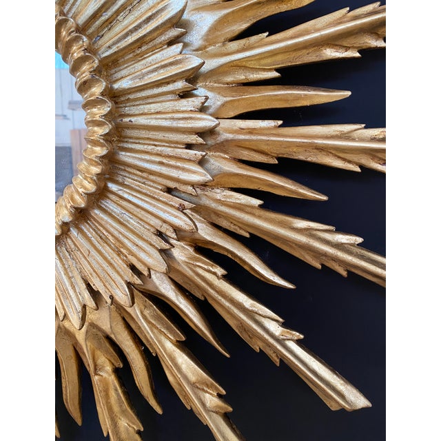Mid 20th Century Mid 20th Century Sunburst Carved Golden Mirror For Sale - Image 5 of 10