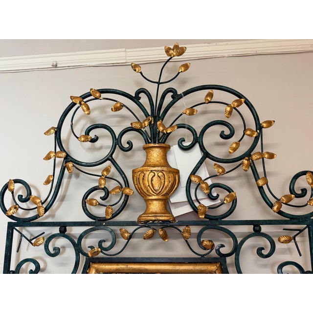 Metal New LaBarge Neoclassical Wrought Iron Urn & Leaf Gilt Wall Mirror 62" Tall For Sale - Image 7 of 9