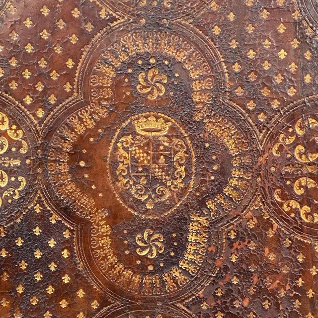 Pair of Italian Oversized Carved Baroque Style Thrones in Gilt Tooled Leather, Circa 1860 For Sale - Image 11 of 13