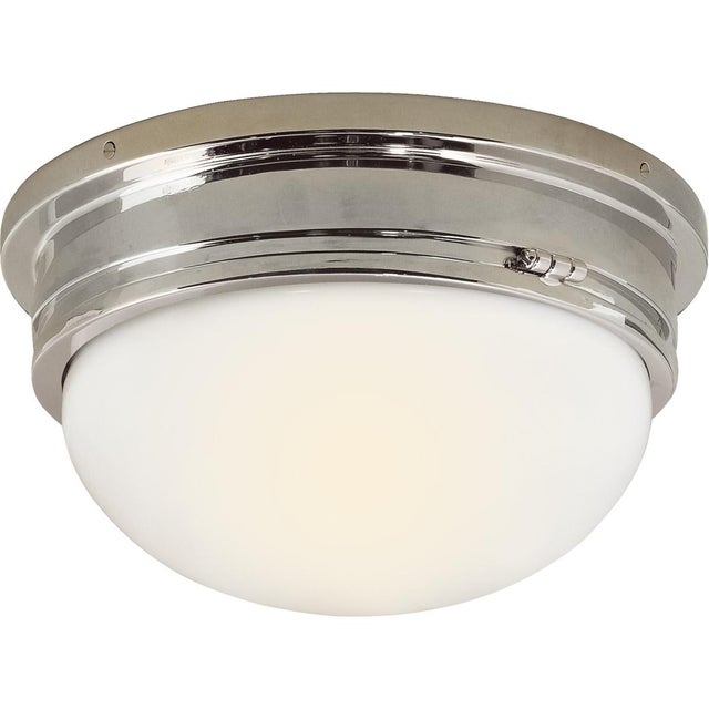 Modern Chapman & Myers for Visual Comfort Signature Marine Large Flush Mount in Polished Nickel with White Glass For Sale - Image 3 of 4