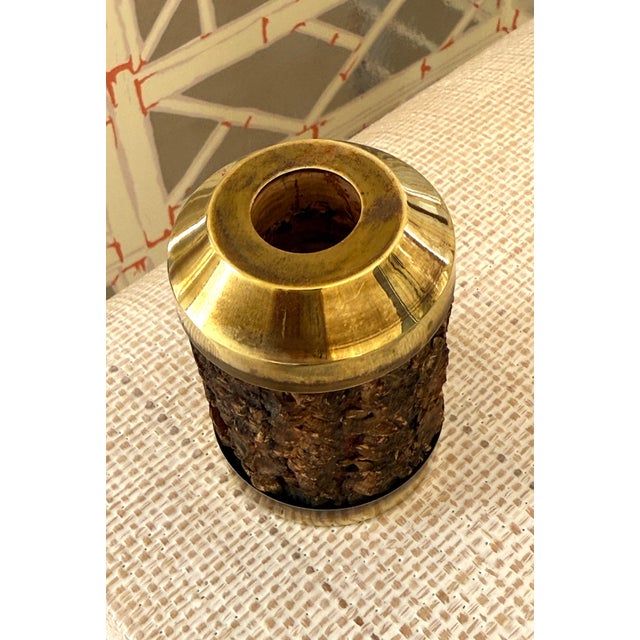 Rare Gabriella Crespi Bark and Brass Pencil Holder 1970's Signed For Sale In Miami - Image 6 of 9