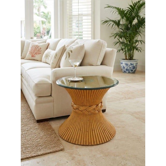 Amber Vintage Gabriella Crespi Style Pencil Reed & Rattan Hourglass Side Table For Sale - Image 8 of 11
