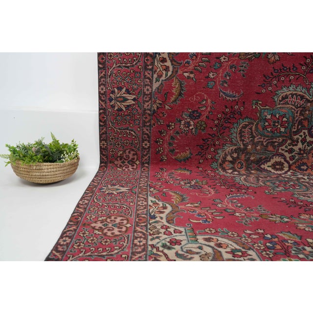 1970s Vintage Persian Handmade Wool 10x12 Red Area Rug For Sale - Image 4 of 11