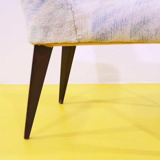 Light Patterned Fabric Armchair with Wooden Legs and Tips For Sale - Image 6 of 11