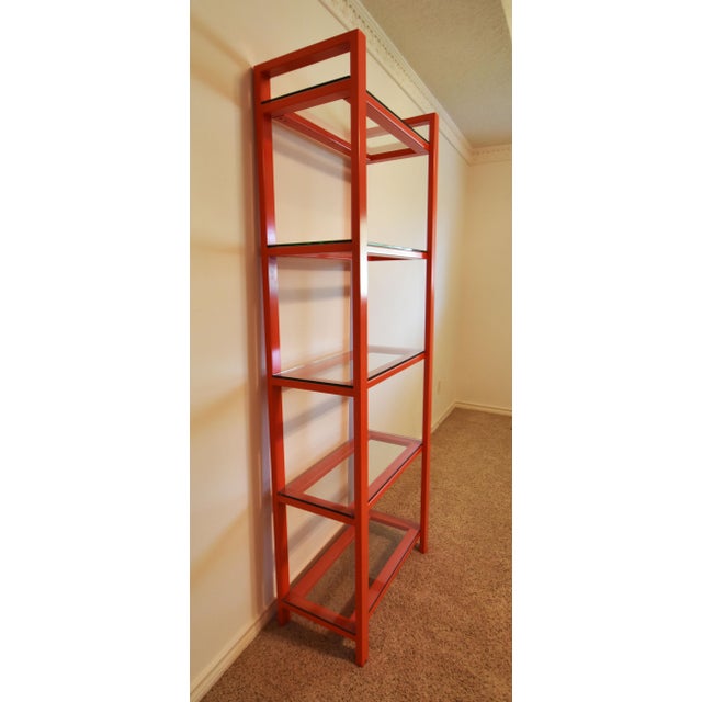 Red Metal Bookshelves With Glass Shelves Chairish