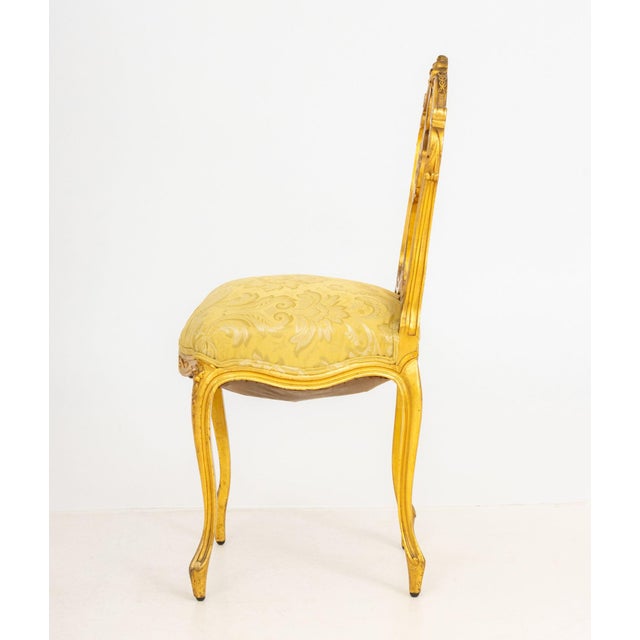 Rococo Revival Yellow Damask Giltwood Side Chair For Sale In New York - Image 6 of 7