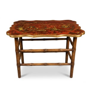 Early Mid Century Chinese Wood Table With Bamboo Wood Base For Sale