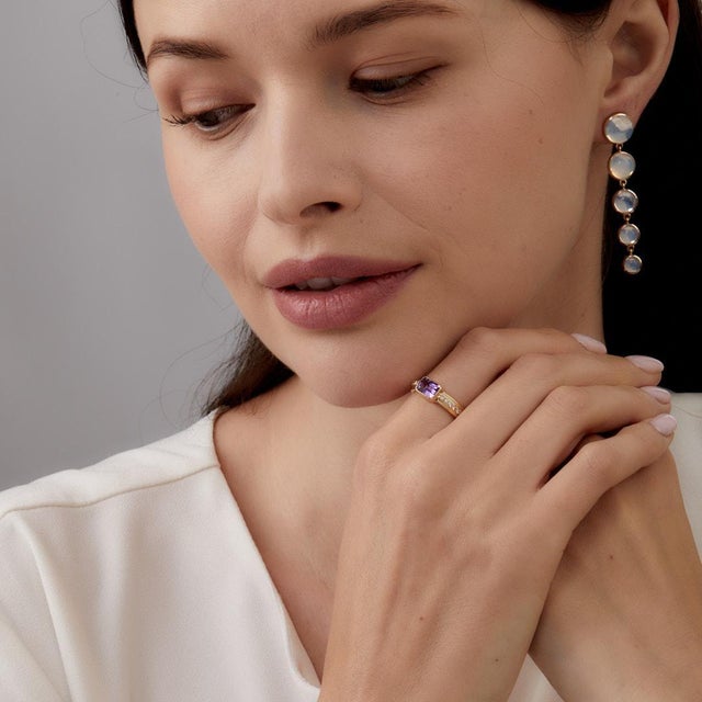 Created in 18 karat yellow gold Amethyst 1 carat approx. Diamonds 0.20 carat approx. Ring size US 6.5, can be sized...