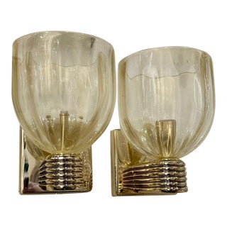 Murano Gold Glass Cup Sconces - a Pair For Sale