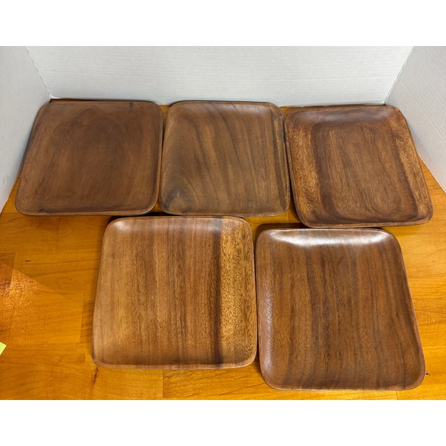 Brown Vintage Teak-Wood Appetizer Plates Set of 10 For Sale - Image 8 of 9