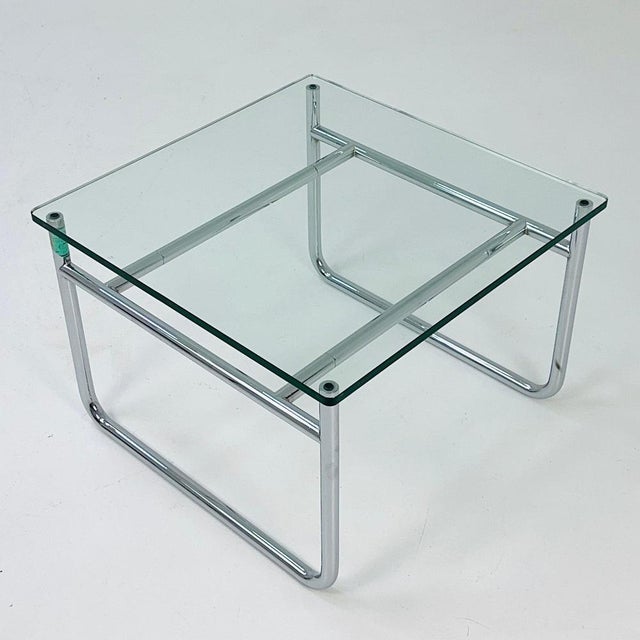 Glass Mid-Century Bauhaus Coffee Table Chrome and Glass, France, 1980s For Sale - Image 7 of 11