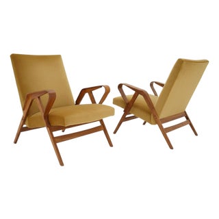 Mid-Century Armchairs in Wood and Fabric from František Jirák, Czechoslovakia, 1970s, Set of 2 For Sale