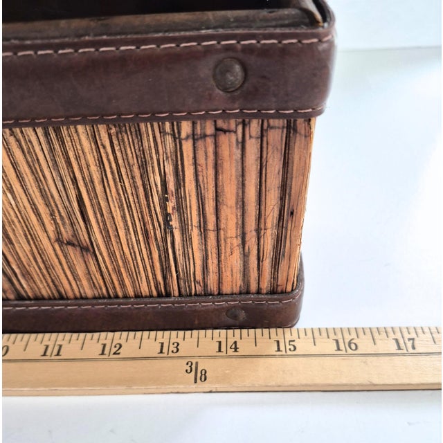 Brown Vintage 1970's Wood Rattan & Leather Wall Organizer Mail Pocket Letter Holder For Sale - Image 8 of 9
