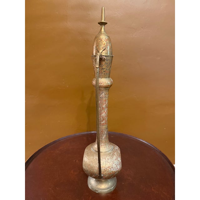 Vintage 23" Ornate Etched Solid Brass Aftabeh Ewer For Sale - Image 11 of 18
