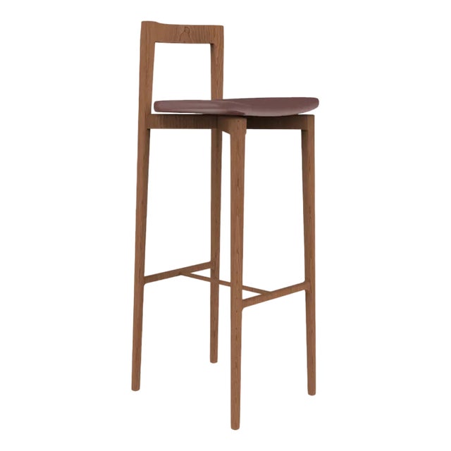 Modern Linea 625 Grey Bar Chair in Red Leather and Wood by Collector Studio For Sale