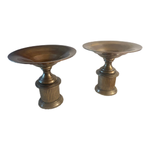 Pair of Bronze Neoclassical Fluted Tazzas - Mid Century