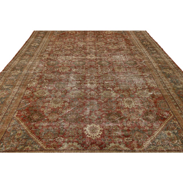 Late 19th Century Antique Mahal Wool Rug With Terracotta & Earthy Distressed Patina For Sale - Image 5 of 11