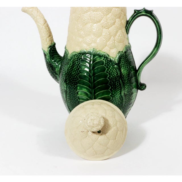 Green English Staffordshire Creamware Pottery Cauliflower Coffee Pot and Cover For Sale - Image 8 of 8