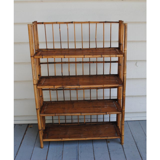 Brown Vintage Bamboo Folding 4 Tier Bookcase Etagere One or a Pair For Sale - Image 8 of 13