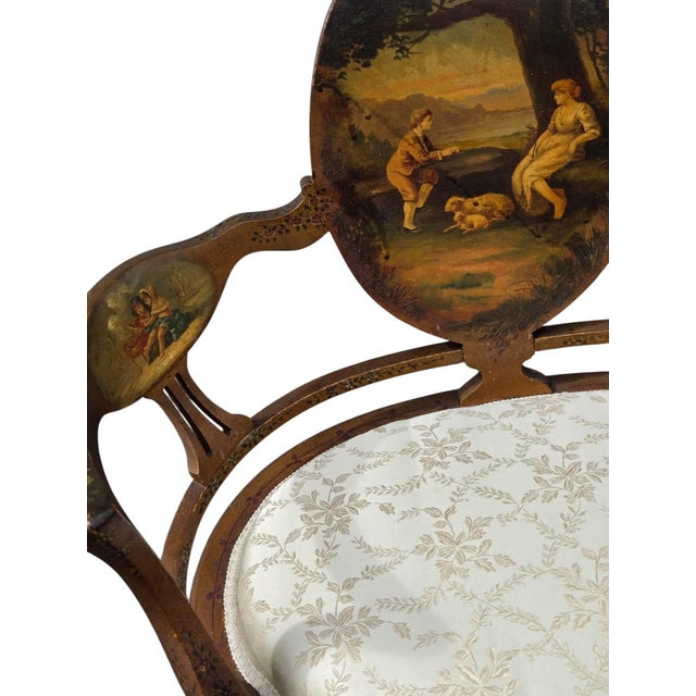 19th Century 19th Century French Louis XV Style Hand-Painted Romantic Armchair For Sale - Image 5 of 14