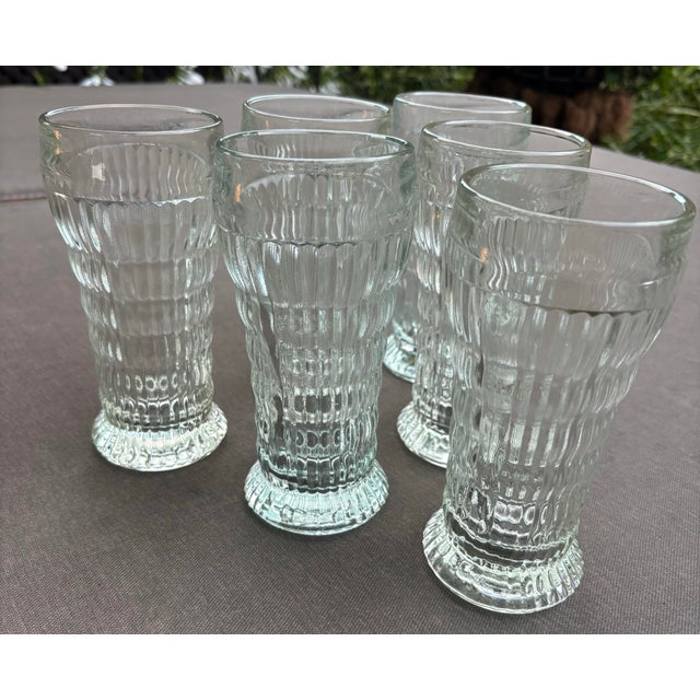1940s Vintage Jeanette Glass Co. Rippled Soda Shop Glasses Ice Cream Sundae, Root Beer Float & Fountain Glasses - Set of 6 For Sale - Image 5 of 12