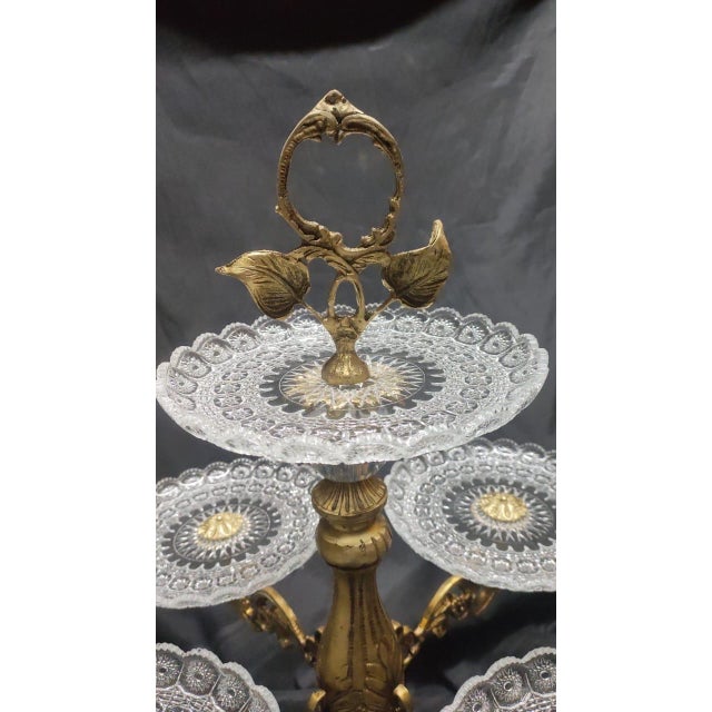 1960s Vintage French Crystal & Gilt Bronze Five-Tier Bonbonniere Stand Rococo Dessert Server Crystal Centerpiece For Sale - Image 5 of 6