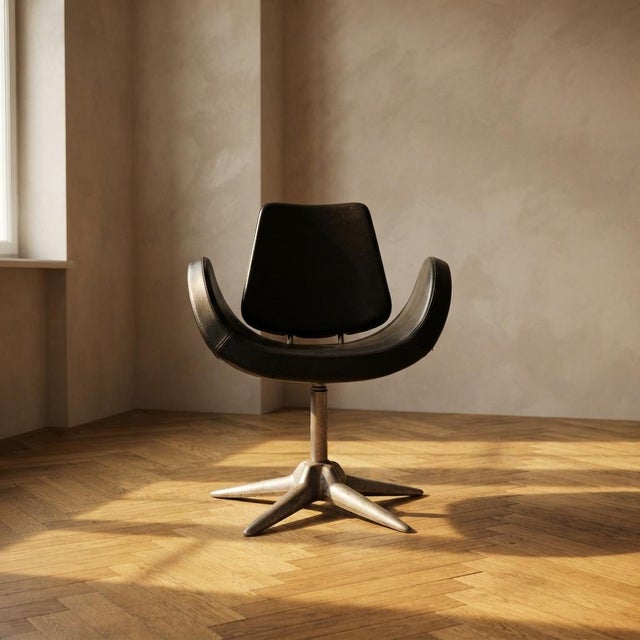Alipes Black Swivel Salon Chair with Chrome Star Base by Giorgetto Giugiaro for Gamma & Bross, Italy, 1940s For Sale - Image 10 of 10